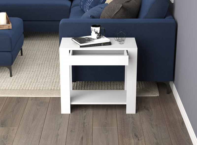 24” Classic Narrow Accent Table With Hidden Storage & Lower Shelf - White