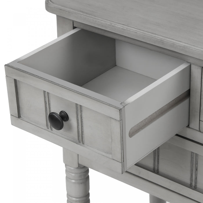 Olivia Solid Wood Console Table With Drawers And Bottom Shelf - Grey