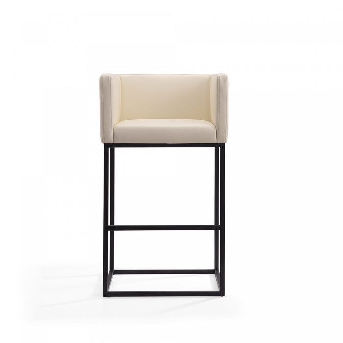 Embassy Mid-Century Modern Metal Upholstered Barstool in Cream - Set of 3