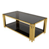 Aria 47.5 Inch Modern Rectangular Coffee Table with Asymmetrical Gold Frame and Mirror Top, Black | Aria Table Basse Rectangulaire Moderne 47.5 po avec Cadre Asymetrique Dore et Plateau Miroir, Noir
