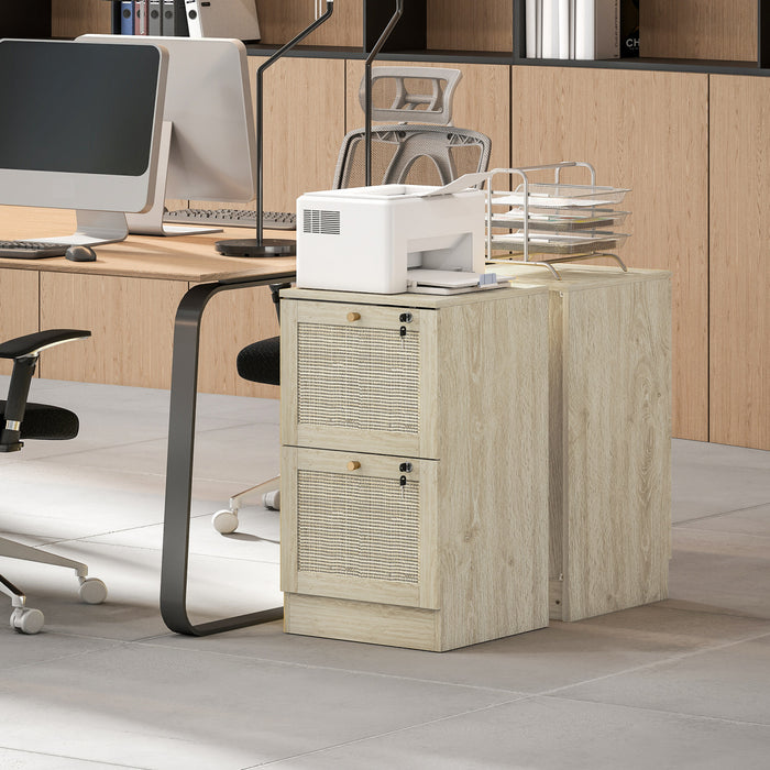 HOMCOM 2 Drawer File Cabinet Lockable Filing Cabinet for A4 Letter Oak