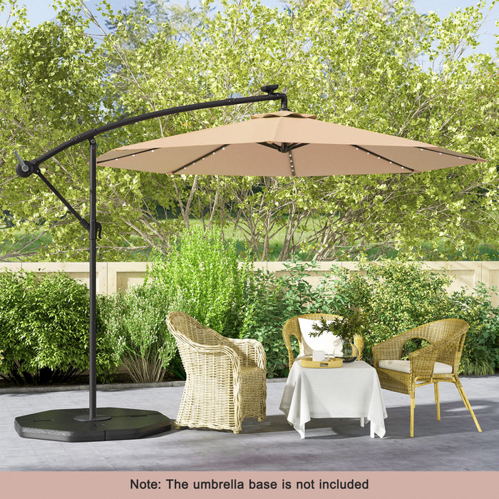 Costway 10 Ft Patio Solar LED Offset Umbrella 40 Lights Crank Cross Base Beige