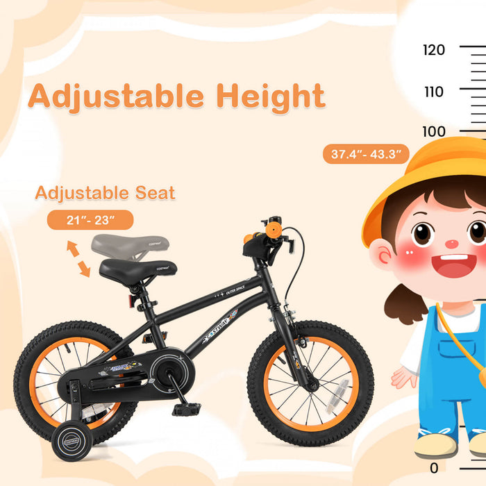 Costway 14-inch Kid's Bike For 3-5 Years Old With Adjustable Saddle & Anti-slip Handlebar Black