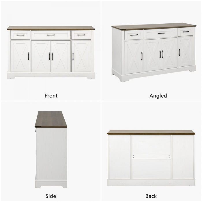 Ryan 55\" Adjustable Storage Buffet Cabinet With Door Shelves And Coffee Bar Station - White