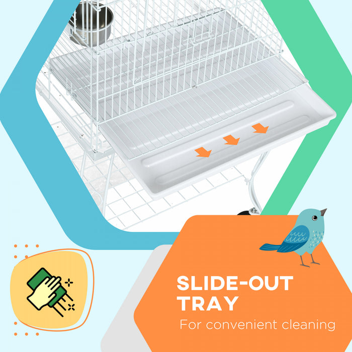 Pawhut 60\" Bird Cage Open Top For Finches, Canaries, Budgies, With Rolling Stand, Removable Tray, Storage Shelf
