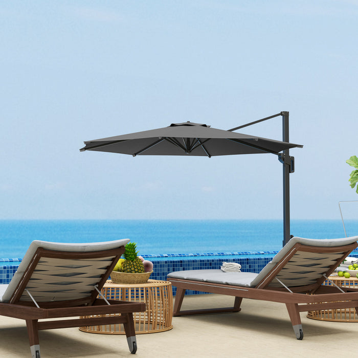 Outsunny 10' Offset Patio Umbrella 360° Rotation Cantilever Umbrella, Grey