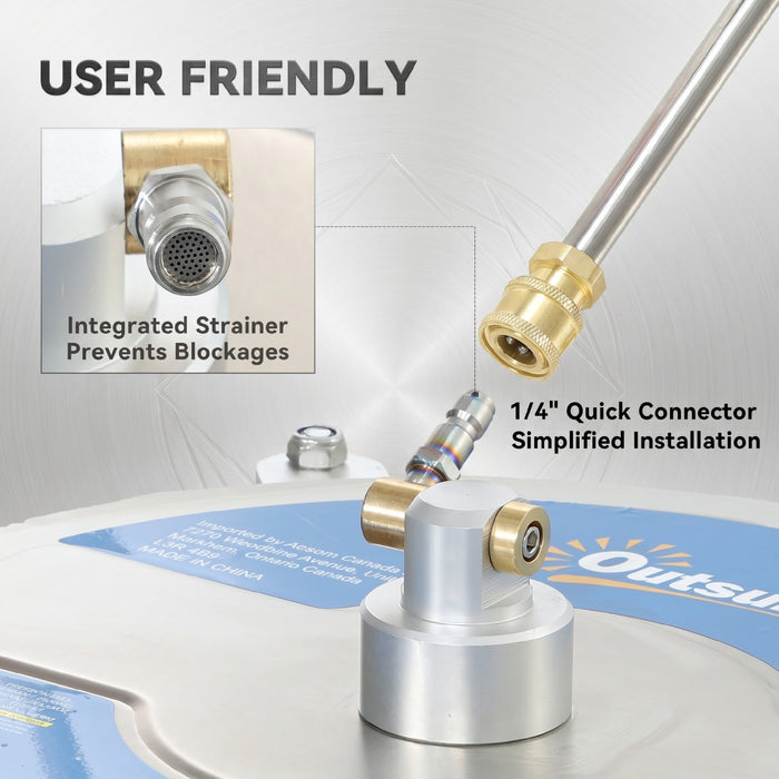 Outsunny 16\" Pressure Washer Surface Cleaner 3600 PSI with Stainless Steel Construction, 4 Wheels, 1/4\" Quick Connector, 2 Extension Wands, Power Washer Surface Cleaner, Silver