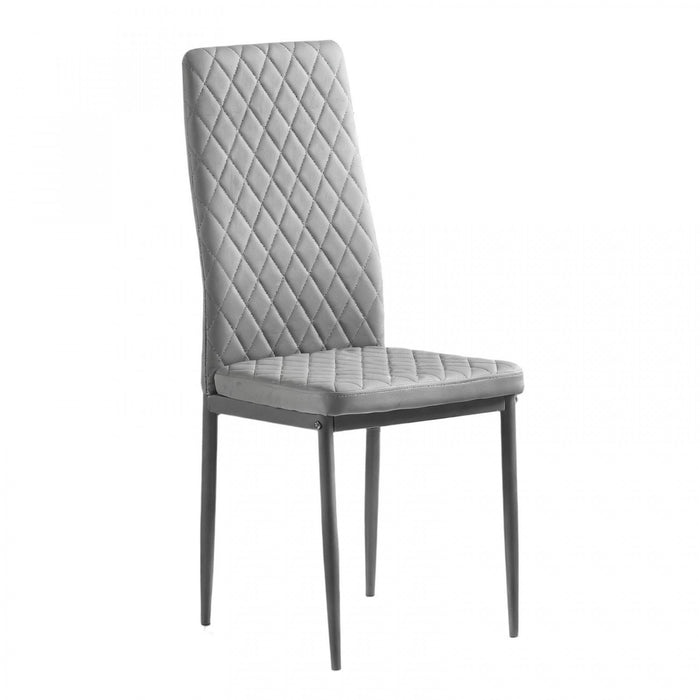 Ava Modern Diamond Grid Pattern Dining Chair Set (6-Pack) with Fireproof Leather and Metal Frame,Grey
