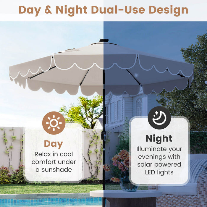Costway 9.3 FT Solar Patio Umbrella Outdoor Market Sunshade with 24 LED Lights Ruffles Beige