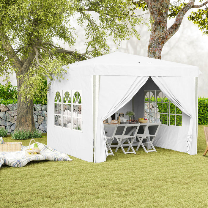 Outsunny 10' X 10' Pop-up Canopy Tent, Sidewalls, Carry Bag Included, White