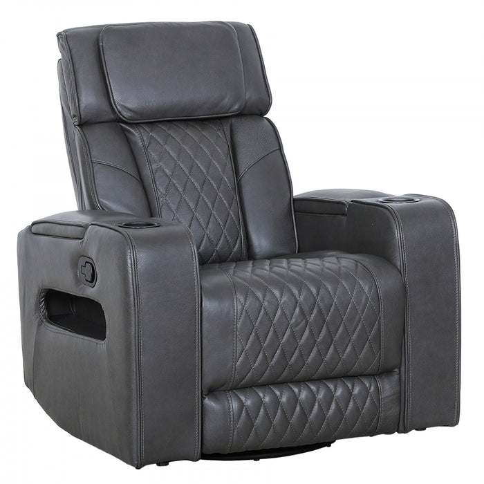 Kingsley 37 in. Leather Match Swivel Glider Recliner - Charcoal