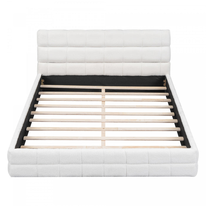 Emma Modern Upholstered Platform Bed with Comfortable Solid Wood,Queen Size,White Queen Bed