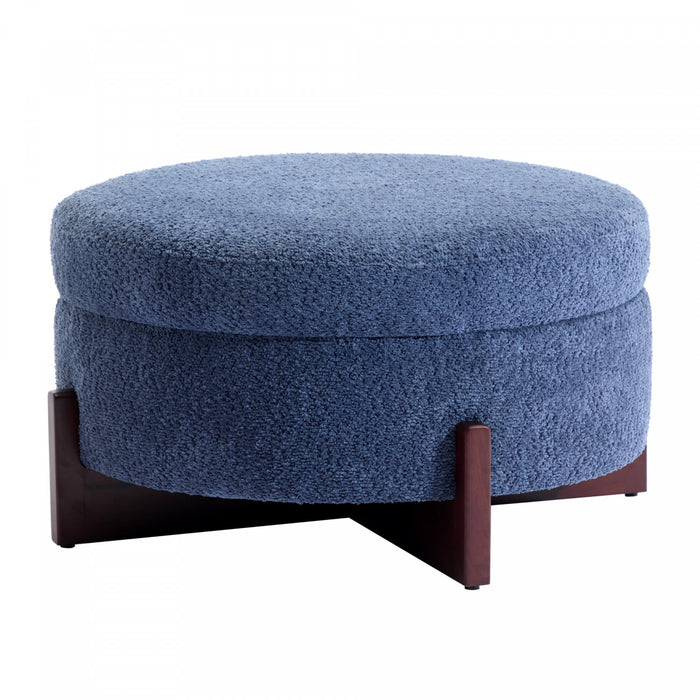 Sophia Round Storage Ottoman Coffee Table with Tufted Upholstery - Blue