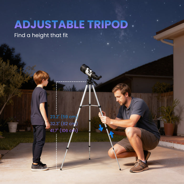 Outsunny Telescope for Adults Beginners, 70 mm Aperture Portable 300 mm Refractor Telescope with 100X Magnification, Adjustable Tripod, Celestial Stargazing, White