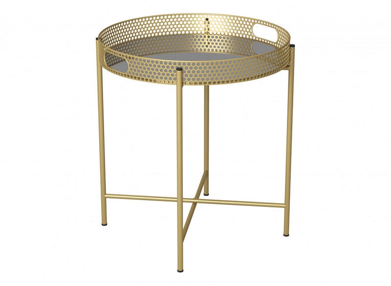 End Table With Mirror - Gold Round Shape Top 