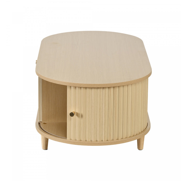 Grain 39.3 Inch Walnut Coffee Table with Roll-Up Door and Acrylic Drawer, Natural Walnut