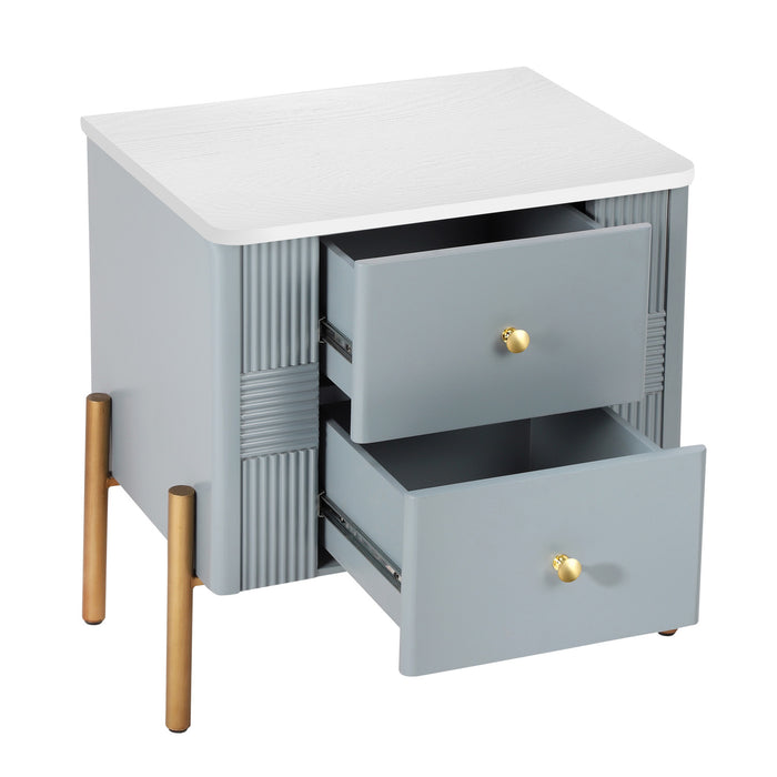 Lila Modern Nightstand with Storage Drawers and Metal Handles,Blue