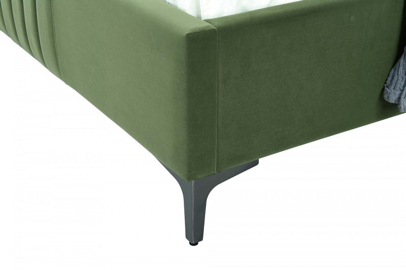 Promenade Mid-Century Modern Upholstered Velvet Twin Bed in Moss Green
