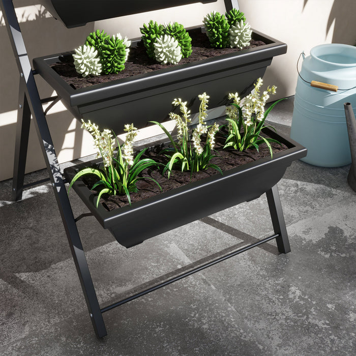 Outsunny 5-tier Raised Garden Bed With 5 Planter Boxes, Outdoor Plant Stand Grow Containers With Leaking Holes For Balcony Patio Outdoor, Black
