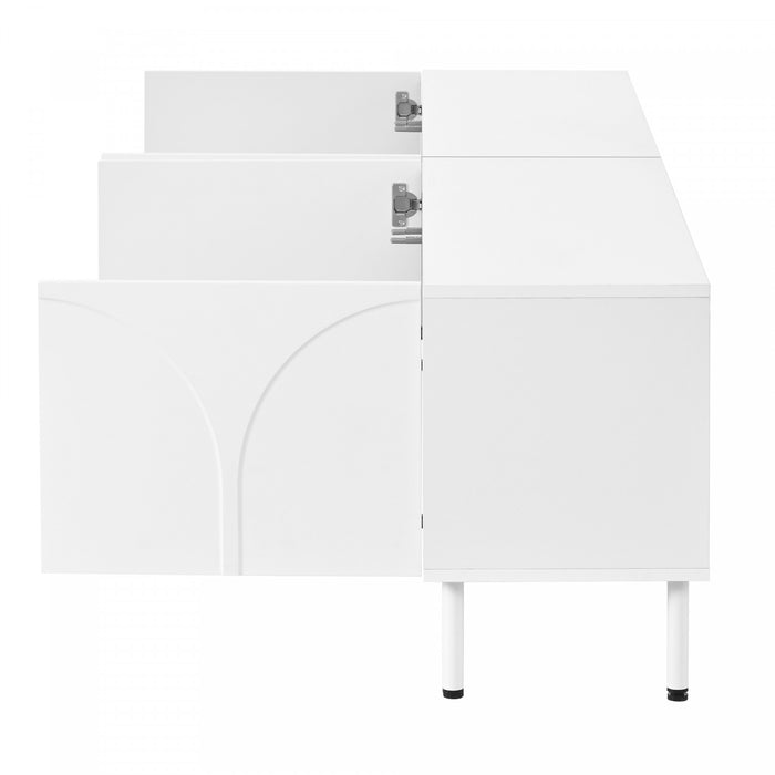 Serene 70.8 Inch Modern TV Cabinet with Curved Line Doors and Metal Legs, White