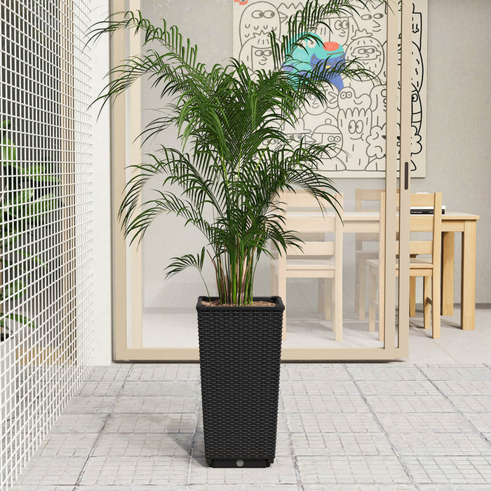 Costway 23\" Tall Planters Set Of 2 Rattan Wicker Plant Pot Self-watering Tree Pot Black