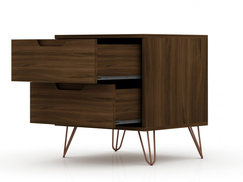 Rockefeller Mid-Century Modern 20\" Nightstand in Chestnut Brown (2-Drawer) - Set of 2