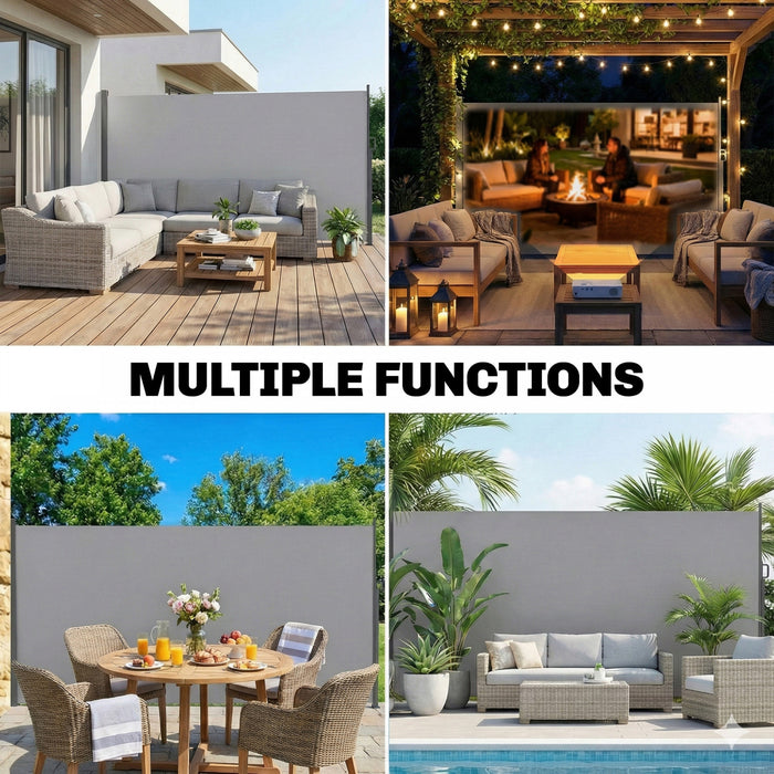 Outsunny Retractable Side Awning, 165\" x 73\" Outdoor Privacy Screen, Grey