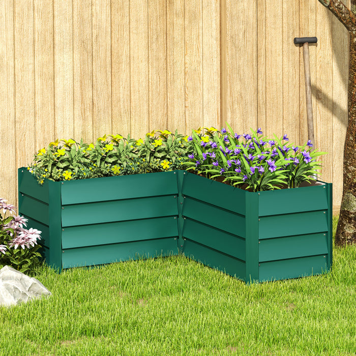 Outsunny L-shaped Galvanized Steel Raised Garden Bed, Green