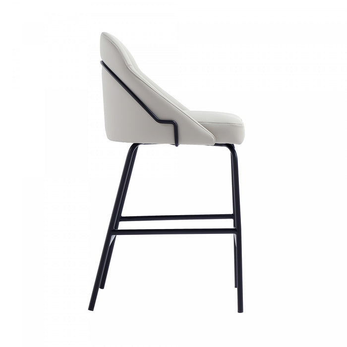 Gracie Modern Metal Upholstered Counter Stool in Stone Gray and Black - Set of 2