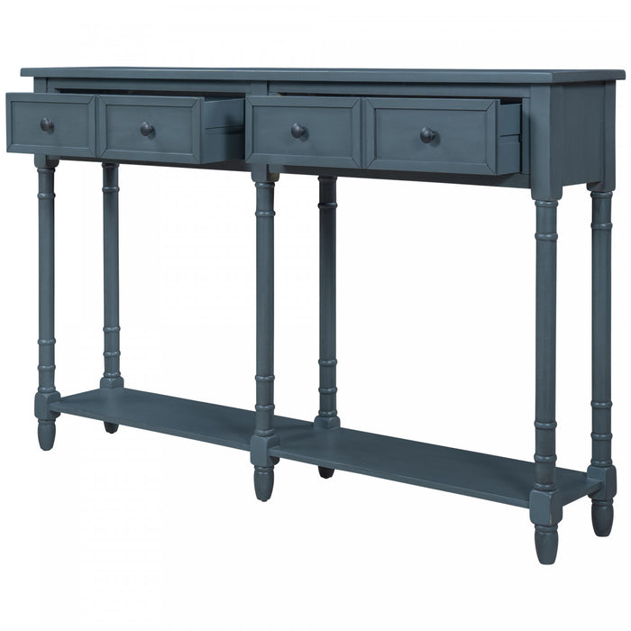Phyllis Solid Wood Console Table With Drawers And Bottom Shelf - Antique Navy