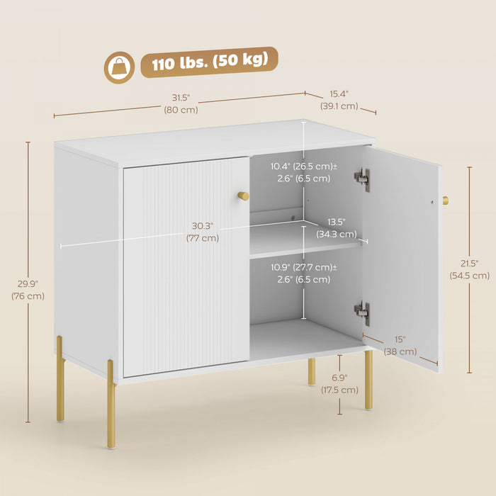 HOMCOM Sideboard with Fluted Doors, 32\" Modern Buffet Cabinet, White
