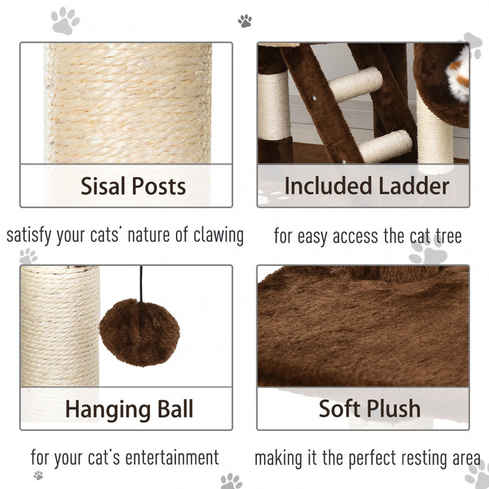 Pawhut 94\"-102\" Huge Cat Tree Ceiling High Cat Condo Scratching Post Activity Center Multi-level Play House Brown