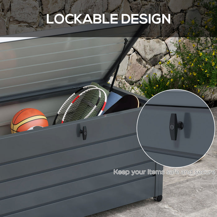 Outsunny Garden Storage Box, Deck Box with Lock for Tools, Cushions Grey