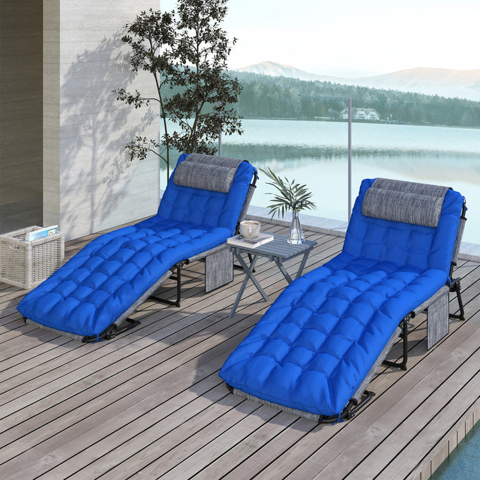 Outsunny 2 Pcs Folding Lounge Chairs, Reclining Tanning Chairs, Blue