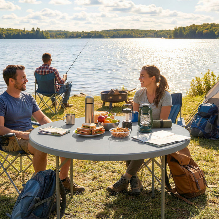 Outsunny 4ft Folding Picnic Table with Anti-Slip Foot Pads, Grey