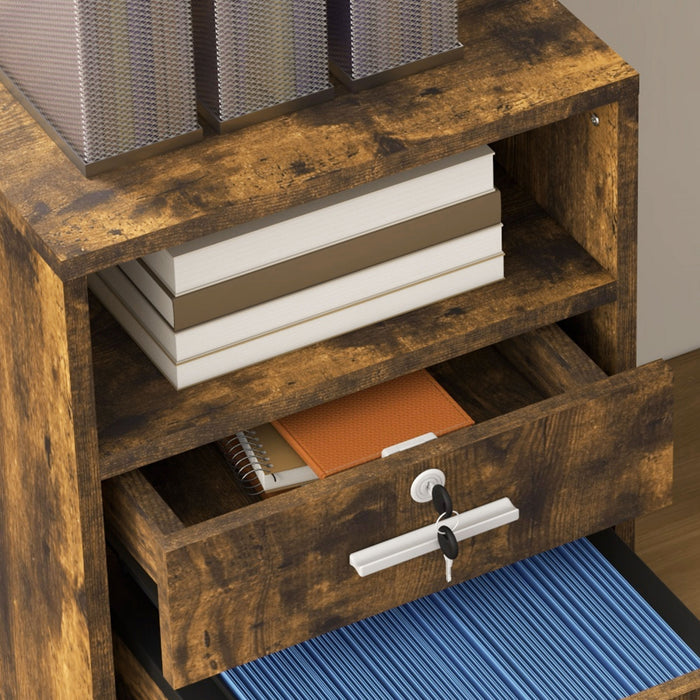 Vinsetto 2 Drawer Filing Cabinet with Lock for A4 Letter Size, Rustic Brown