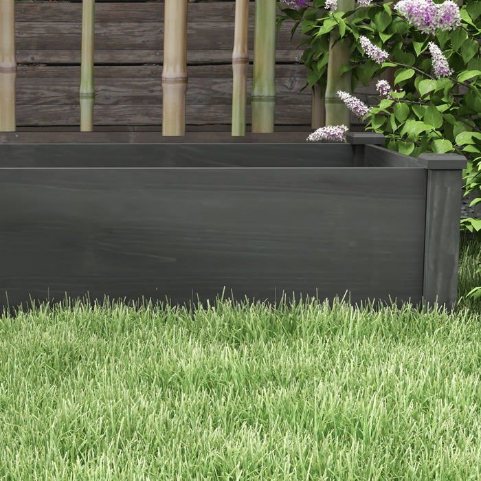 Outsunny Wooden Raised Garden Bed With 2 Planter Box, Fabric Liner