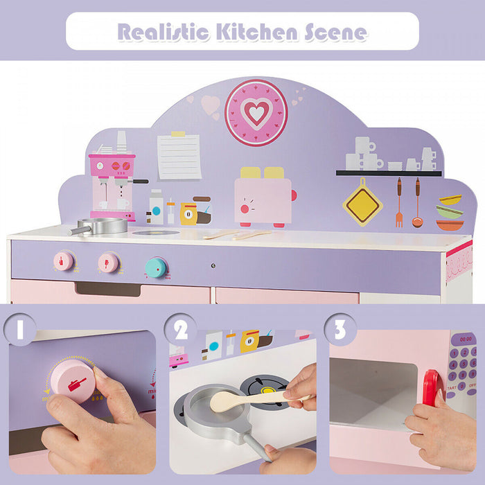 Costway 2 In 1 Kids Play Kitchen & Cafe Restaurant Wooden Pretend Cooking Playset Toy