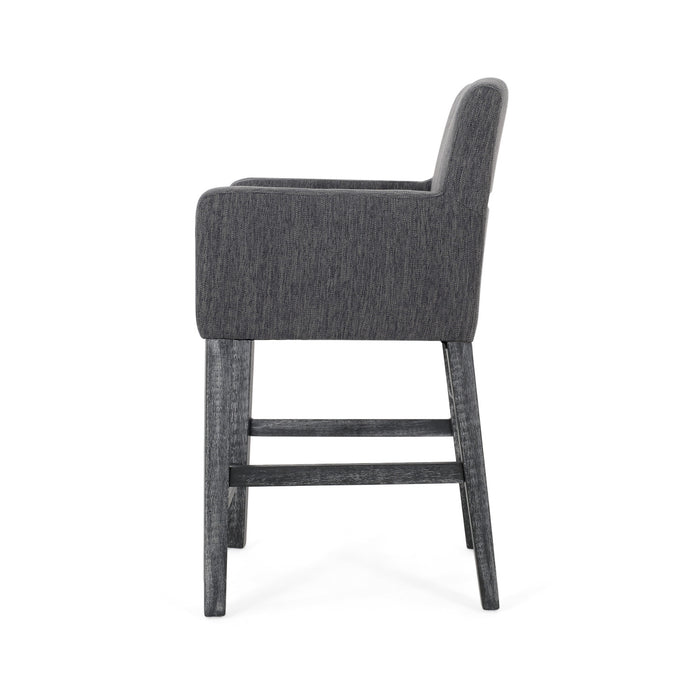 Lewis 26\" Seat Height Counter Stools Set Of 2 With Upholstered Fabric And Solid Wood Legs, Charcoal
