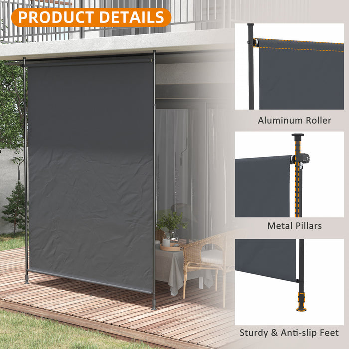 Outsunny 7' x 10' Retractable Patio Awning, Outdoor Privacy Screen, Grey