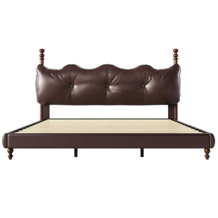 Emma Faux Leather Platform Bed Frame with Headboard,California King Size,Dark Brown King Bed