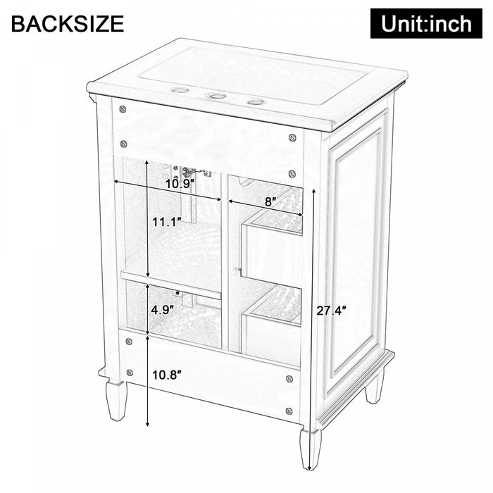 Vivo 24 Inch Single Sink Bathroom Vanity with Flip Drawer and Solid Wood Legs, White