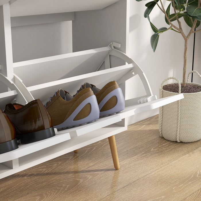 HOMCOM Shoe Cabinet with 4 Flip Drawers and Adjustable Shelves, White