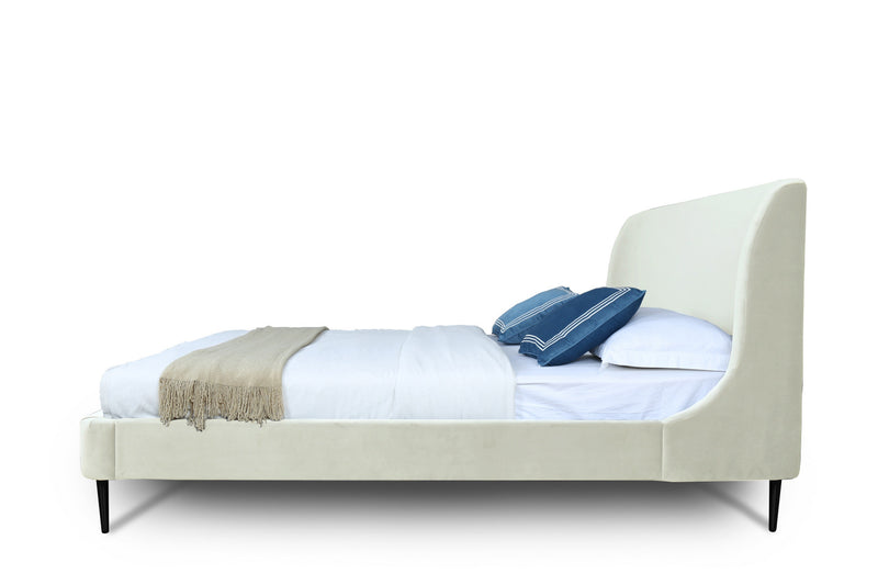 Heather Mid-Century Modern Velvet Upholstered Queen Bed in Cream and Black