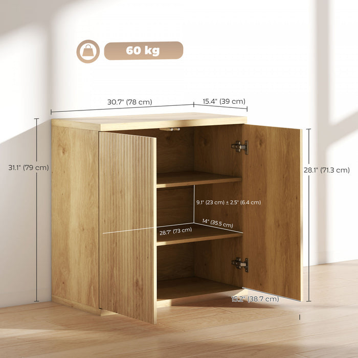 HOMCOM Sideboard Buffet Cabinet Set of 2, Fluted Kitchen Cabinet, Oak