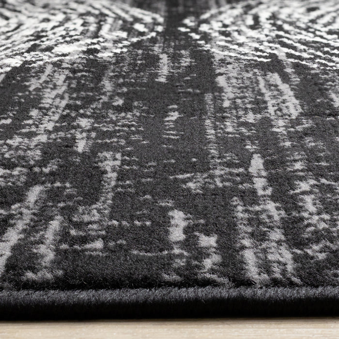 Florence Black Grey White Tree Ring Design Rug, 5'3\" x 7'4\" Indoor Area Rug