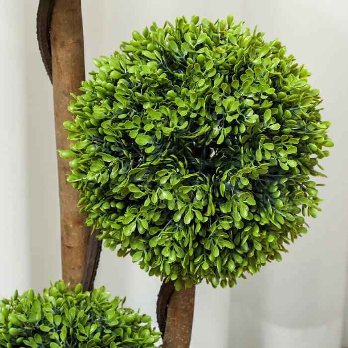 HOMCOM 35 Inch Artificial Boxwood Triple Ball Topiary Trees Set of 2, Green