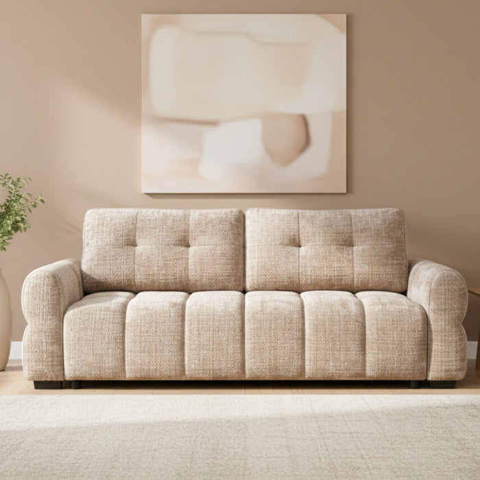 Maeve 92 in. Chenille Tufted Sofa Bed with Under-Seat Storage - Beige