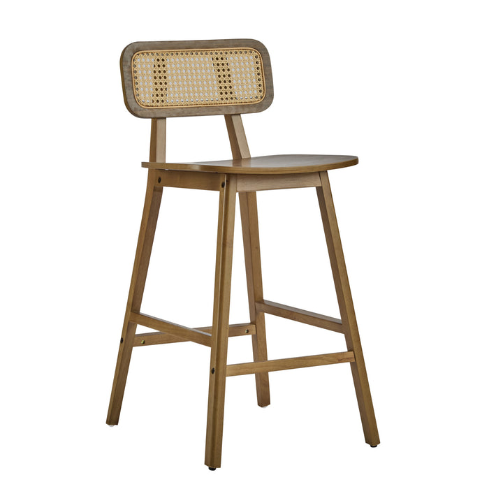 Bari Rubber Wood Counter Stool Set of 4 with Rattan Back and Footrest,Walnut