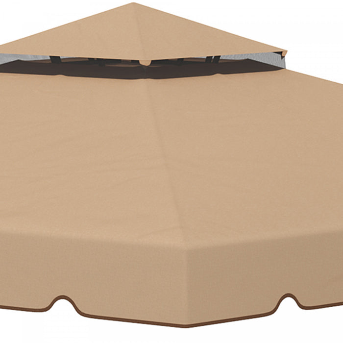Outsunny 9.8'x9.8' Double Roof Gazebo Replacement Canopy Top Cover, Khaki